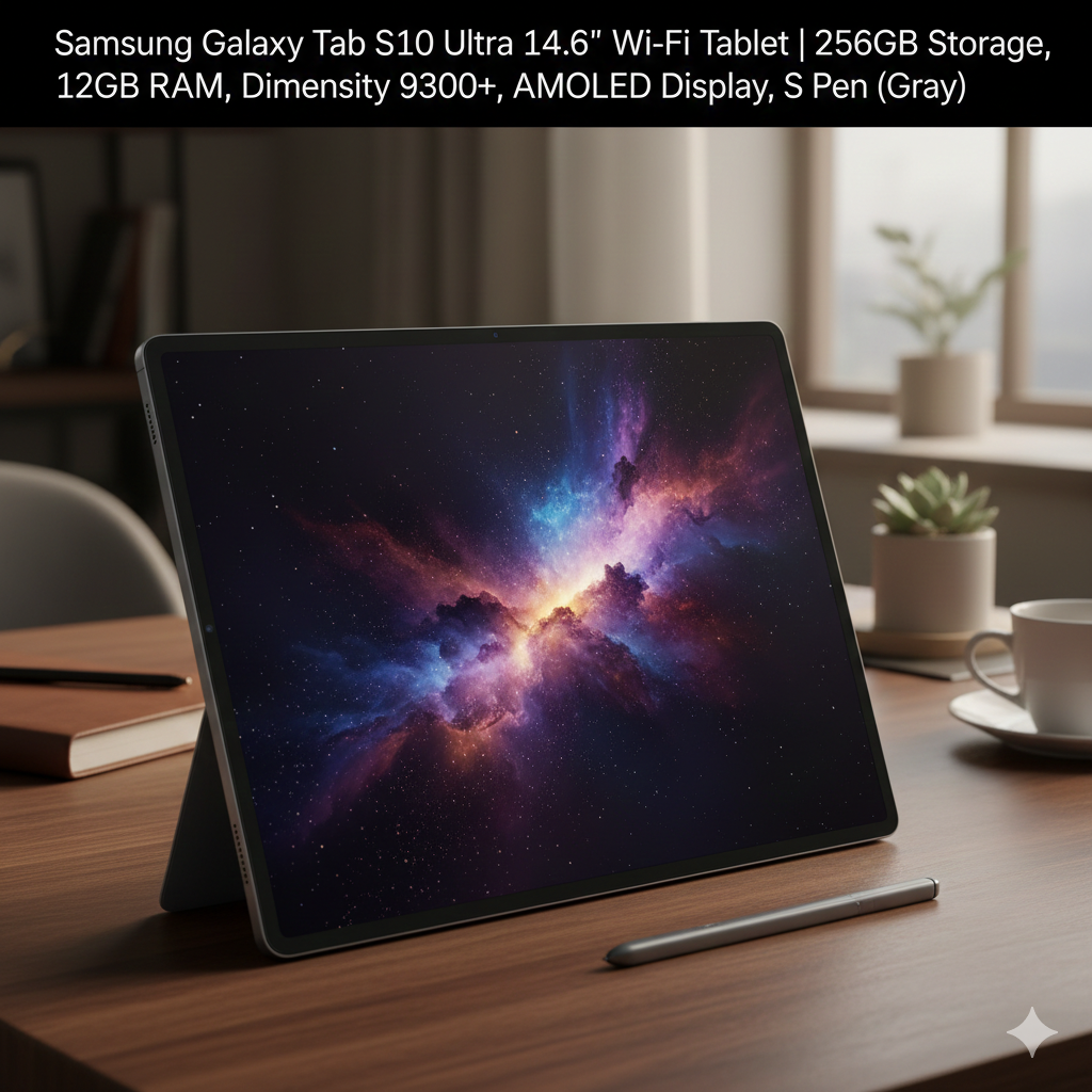 Samsung Galaxy Tab S10 Ultra 14.6″ Wi-Fi Tablet | 256GB Storage, 12GB RAM, Dimensity 9300+, AMOLED Display, S Pen (Gray)